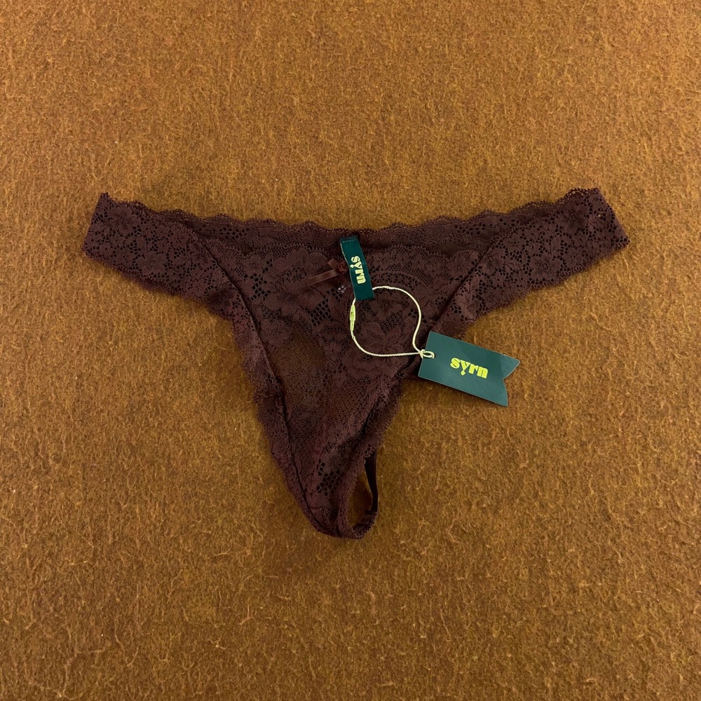 Syrn Womens Medium Brown Brownie Points Lace Thong Panty NWT